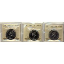 1968 $1 EWL & DHL #2(2) MS65.  Lot of 3 coins all ICCS graded.