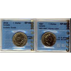 1997 Flying Loon & 2004 Canada Goose $1 SP66.  Lot of 2 coins both CCCS graded.