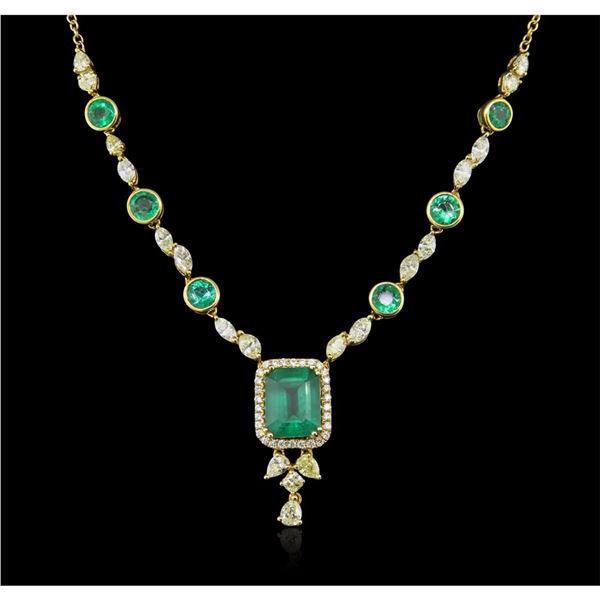 18KT Yellow Gold 4.77ctw Emerald and Diamond Necklace FJM3438