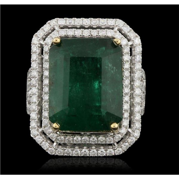 14KT White Gold 15.29ct GIA Certified Emerald and Diamond Ring A5886