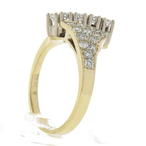 Vintage 14k Yellow Gold 0.90 ctw Prong & Pave Set Diamond Statement Cocktail Rin
