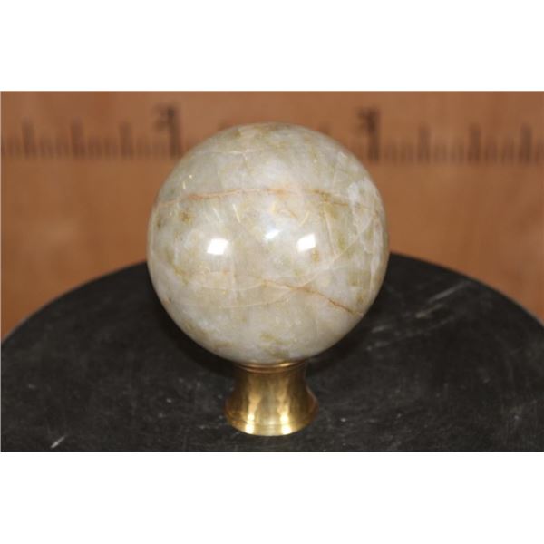Big MOONSTONE Mineral Sphere with a Brass Ring Stand
