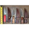 Image 3 : (10) Fixed Blade Damascus Steel KNIVES with Leather Sheaths (ONE$)