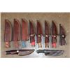 Image 7 : (10) Fixed Blade Damascus Steel KNIVES with Leather Sheaths (ONE$)