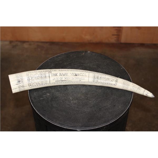 "The Bark Veronica out of New Bedford" Reproduction Scrimshawed WALRUS TUSK