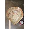 Image 2 : Big Heart Shaped BOWL Carved from a single piece of GREEN BANDED ONYX