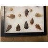 Image 2 : (20) ARROWHEAD Points and (6) Clay Indian BEADS in a Glass Display Case (ONE$)