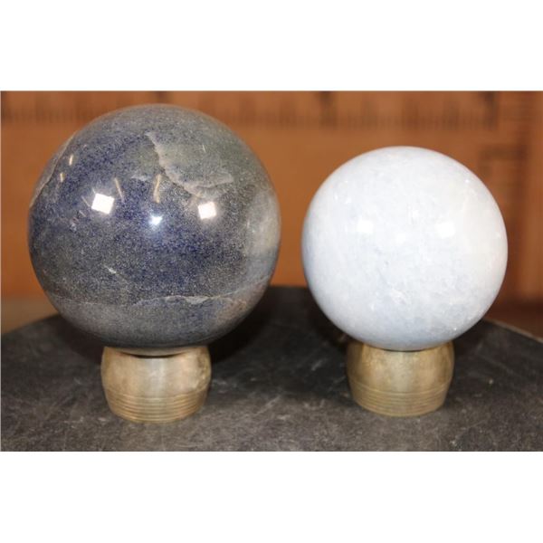 (1) BLUE AVENTURINE and (1) BLUE CELESTITE Mineral Sphere with Metal Display Stands (ONE$)