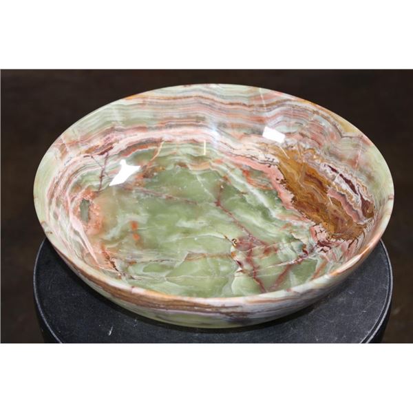 Big Bowl Carved from a Single Piece of GREEN BANDED ONYX
