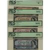 Image 1 : 1954 $5 BC-39a EF40PPQ, BC-40a AU58PPQ, BC-43a AU55PPQ & BC-43c CH AU58.  Lot of 4 notes all PCGS gr