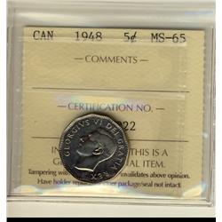 1948 5¢ ICCS MS65. Flashy.