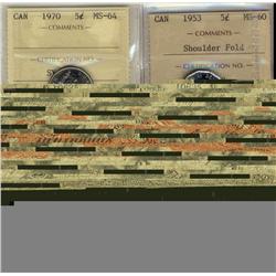 1953 SF MS60, 1970 5¢ MS64, 2009 25¢ Men's Hockey Raised 2 MS64 & 1996 $2 German Planchet MS64.  Lot