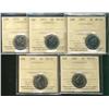 1973, 1975 & 1976, 1989 & 1990 5¢ ICCS MS65.  Lot of 5 coins
