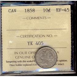1858 10¢ ICCS EF45.  Light lustre.