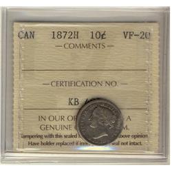 1872H 10¢ ICCS VF20.  Key issue.