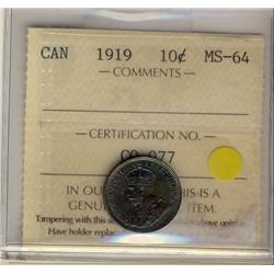 1919 10¢ ICCS MS64.  Lovely Green tint.