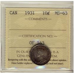 1931 10¢ ICCS MS63.  Intense purple shades.