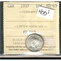 1937 10¢ ICCS MS65.  Lustrous.