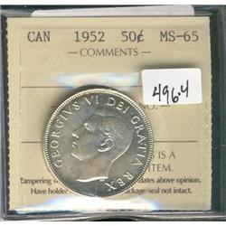 1952 50¢ ICCS MS65.  Touch of pink shade.