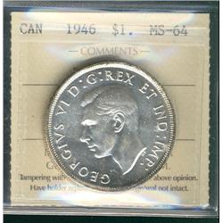 1946 $1 Dbl HP ICCS MS64.  Nice white example.