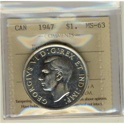 1947 $1 Ptd 7 ICCS MS63.  Lustrous example.