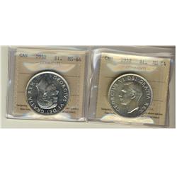 1952 $1 NWL & WL ICCS MS64.  Lot of 2 coins.