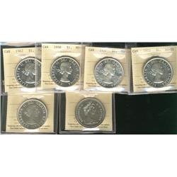 1953 $1 AU55, 1957 MS63, 1958 MS62, 1962 PL64, 1964 PL64 & 1973 Silver SP65.  Lot of 6 coins all ICC