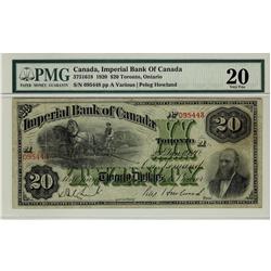 The Imperial Bank of Canada, 1920 $20 #095443, CH-375-16-18, PMG VF20.  Scarce this nice.
