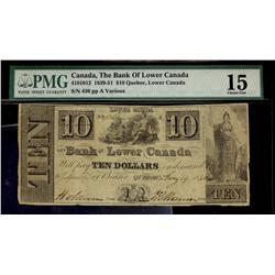 The Bank of Lower Canada 1829-51 (1840) $10 Quebec, Lower Canada #436 CH-410-10-12 PMG CH F15.