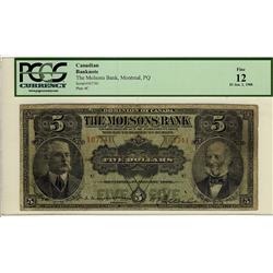 The Molsons Bank, 1908 $5 #107741, CH-490-30-02, PCGS F12