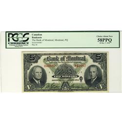 The Bank of Montreal 1942 $5 #040887 CH-505-64-02 PCGS CH AU58PPQ.