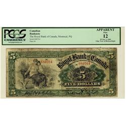 The Royal Bank of Canada, 1909 $5 #680764, CH-630-10-04-06, PCGS APPARENT F12.  Green, Holt sign., o