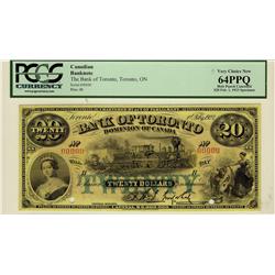 The Bank of Toronto, 1923 $20 Specimen Issue, PCGS CH UNC64PPQ.