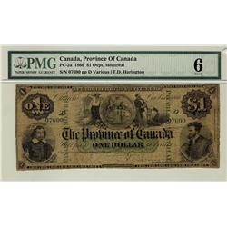 Province of Canada, 1866 $1 #07690, PC-2a, PMG G6.