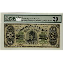 1878, $1 #464821, DC-8e PMG VF20.  Designation error on holder, not a scalloped border.