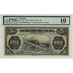 1912 $5 DC-21b #361633B PMG VG10. Scarce variety.