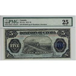 1912 $5 DC-21e #B735078 PMG VF25.  Small repair.