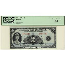1935 $2 BC-3 #A751125 PCGS AU58