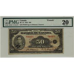 1935 $50 BC-14 F01975 PMG VF20, rare french example.