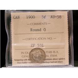 1900 5¢  Round O ICCS AU58