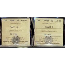 1902H Small H, 1908 Small 8, both ICCS AU50