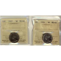 1924, 1927 5¢ both ICCS MS62