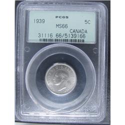 1939 5¢ PCGS MS66.  Pristine example in old green holder.