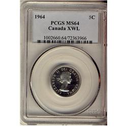1964 5¢ XWL PCGS MS64. Light frost finish on portrait.