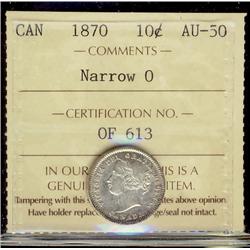 1870 10¢ Narrow O ICCS AU50