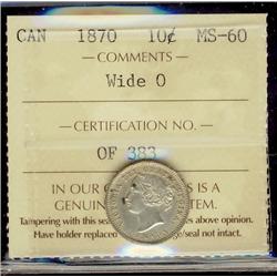 1870 Wide O 10¢ ICCS MS60, brilliant with a hint of toning.