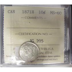 1871H 10¢ ICCS MS60.