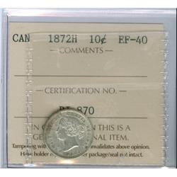 1872H 10¢ ICCS EF40. Shows some light lustre.