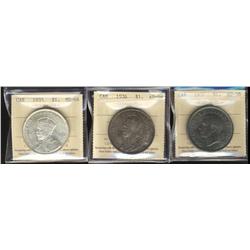 1935 $1 ICCS MS64, 1936 $1 ICCS AU58, 1937 $1 ICCs AU58,  Lot of 3 coins,