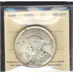 1935 $1 ICCS MS65 lightly toned